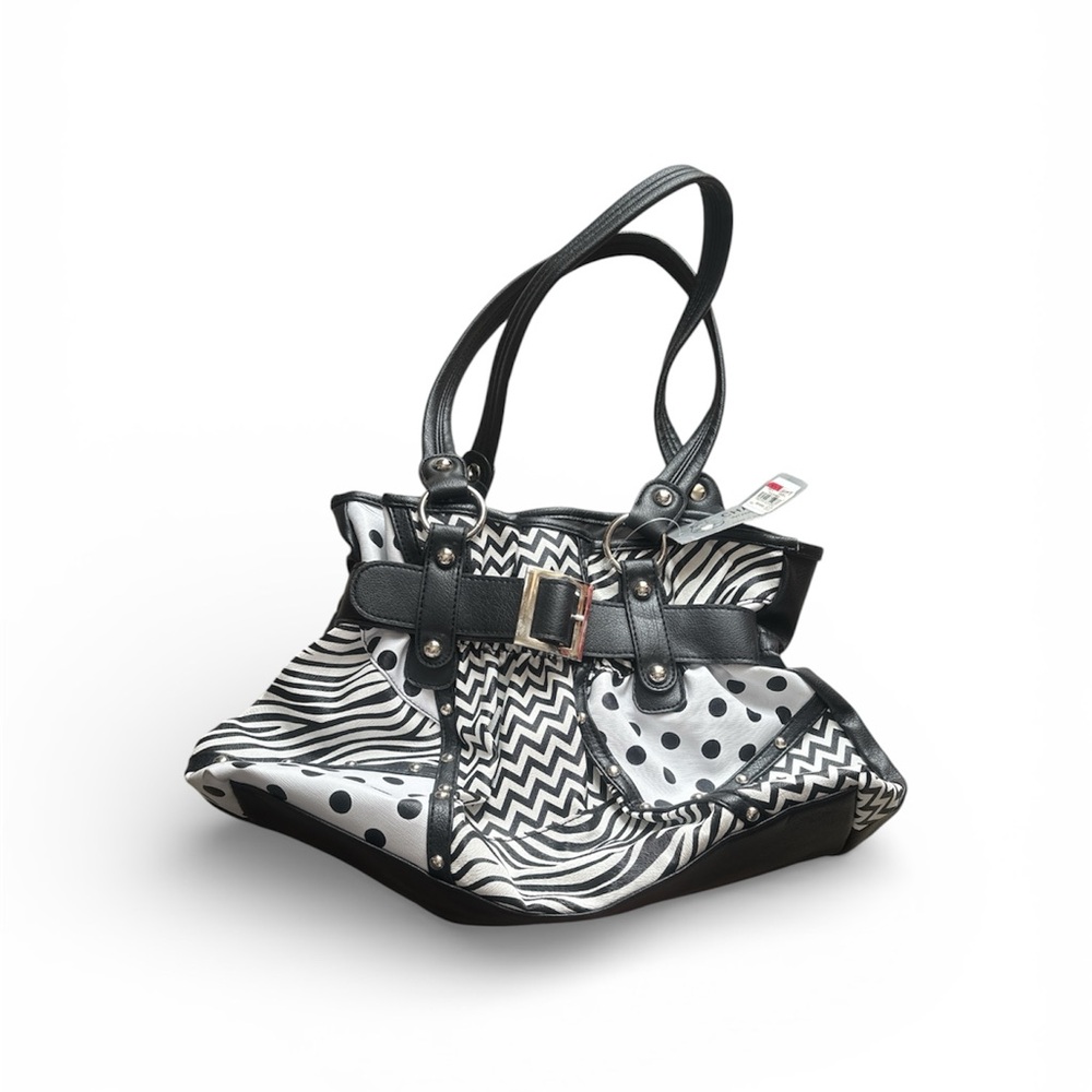 Chateau Black and White Patterned Shoulder Bag